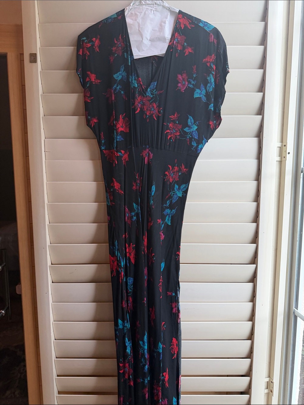 Black Floral Maxi Dress with Red & Blue Blooms